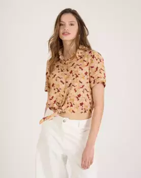 Женская рубашка с короткими рукавами с принтом Naf Naf, бежевый
