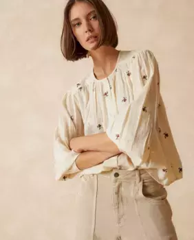 Женская рубашка с круглым вырезом и объемными рукавами Indi & Cold, желтый