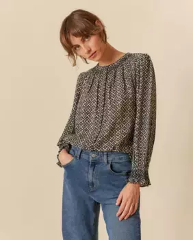 Женская рубашка с круглым вырезом и объемными рукавами Indi & Cold, черный