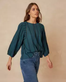 Женская рубашка с круглым вырезом, рукавом три четверти Indi & Cold, темно-синий