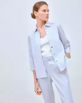 Женская рубашка с микропринтом и французскими рукавами Lasserre, голубой