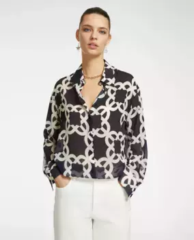 Женская рубашка с монограммой Воротник и манжеты на пуговицах Elena Mir, тёмно-синий