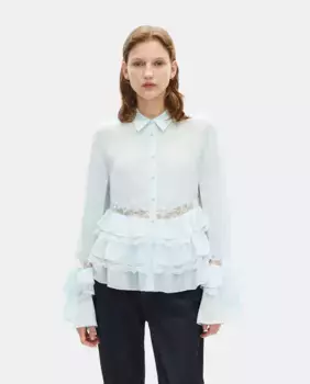 Женская рубашка с оборками и кружевными деталями The Kooples, синий