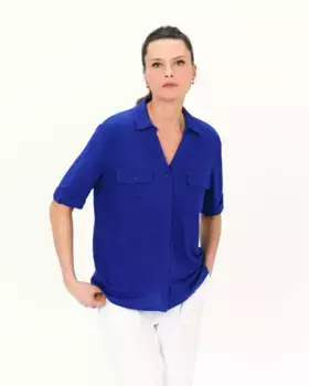 Женская рубашка с передними карманами из 100% льна Caroll, синий