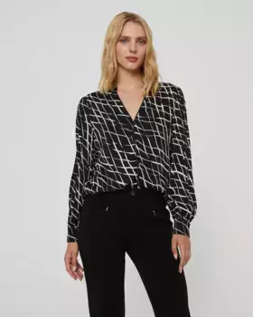 Женская рубашка с принтом, длинными рукавами и воротником-стойкой Paz Torras, черный