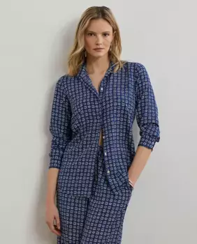 Женская рубашка с принтом и длинным рукавом Lauren Ralph Lauren, синий