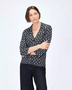 Женская рубашка с принтом и французским рукавом Caroll, темно-синий