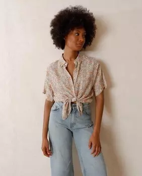 Женская рубашка с рубашечным воротником и короткими рукавами Indi & Cold, персиковый