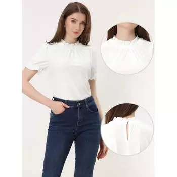 Женская рубашка с рюшами и воротником, бархатная блузка с короткими рукавами ALLEGRA K, черный