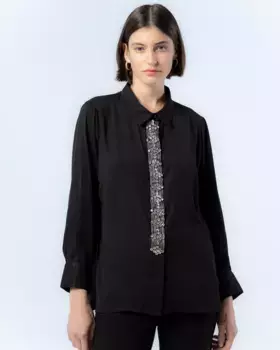 Женская рубашка с серебряными стразами Lucia Niza, черный