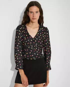 Женская рубашка с V-образным вырезом и сердечками Nalle, черный