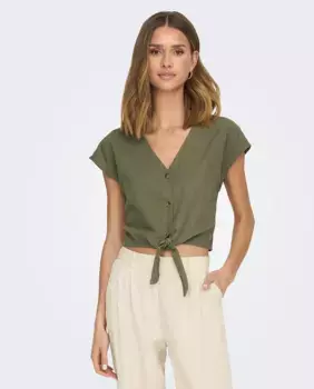 Женская рубашка с V-образным вырезом и узлом спереди jdy, зеленый