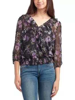 Женская рубашка с V-образным вырезом и запахом для юниоров BCX, черный