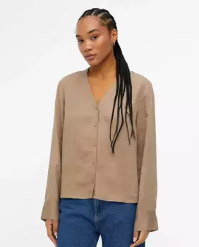 Женская рубашка с v-образным вырезом Object, цвет Caramelo