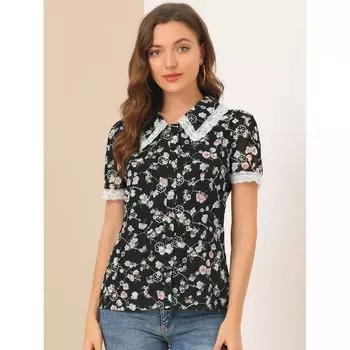 Женская рубашка с воротником Питера Пэна, кружевная вышивка, винтажная крестьянская блузка с цветочным принтом 1940-х годов ALLEGRA K, розовый