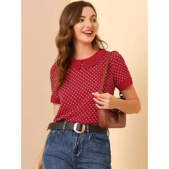 Женская рубашка с воротником Питера Пэна, винтажная блузка в горошек 1950-х годов ALLEGRA K, белый