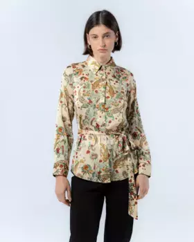 Женская рубашка с воротником с лацканами и завязкой на талии Filipa Niza, кремовый