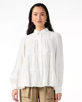 Женская рубашка с воротником-стойкой и рюшами Yas, белый