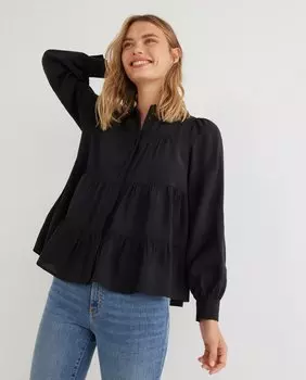 Женская рубашка с воротником-стойкой и рюшами Yas, черный
