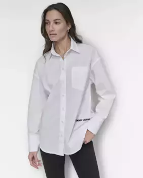 Женская рубашка с вышитым логотипом бренда спереди и длинным рукавом Dkny Jeans, белый