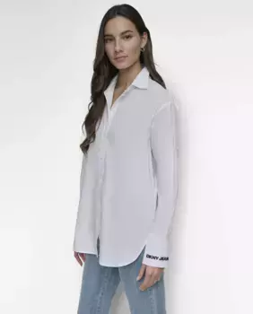 Женская рубашка с вышитым спереди фирменным логотипом и длинными рукавами Dkny Jeans, белый