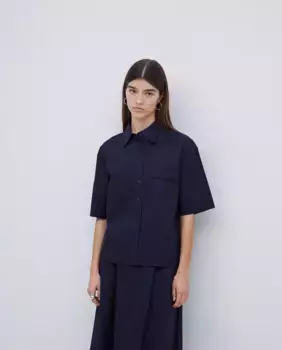 Женская рубашка с застежкой на пуговицах и нагрудным карманом Yerse, темно-синий