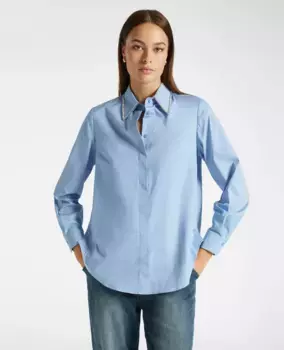 Женская рубашка со съемным воротником, вышитым вручную Elena Mir, светло-голубой