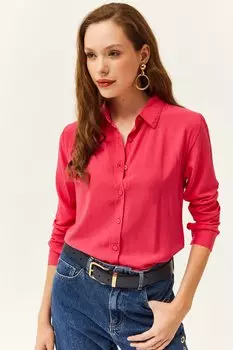 Женская рубашка стандартного кроя из вискозной ткани фуксии Olalook, розовый