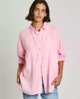 Женская рубашка свободного кроя с вышитым логотипом Pepe Jeans, розовый