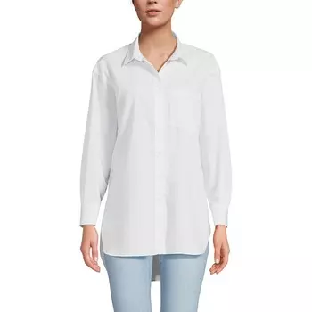 Женская рубашка-туника на пуговицах большого размера Lands End No Iron Lands' End, белый