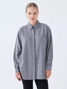 Женская рубашка-туника в клетку с длинными рукавами и длинными рукавами LCW Modest, светло-серый плед