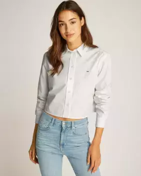 Женская рубашка укороченного кроя из ткани поплин Tommy Jeans, цвет Crudo