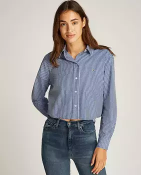 Женская рубашка укороченного кроя из ткани поплин Tommy Jeans, тёмно-синий