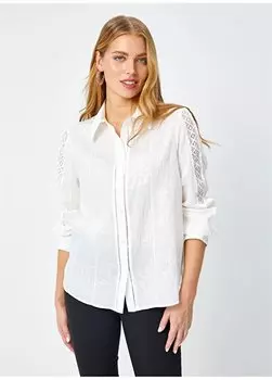 Женская рубашка узкого кроя с рубашечным воротником цвета экрю U68190 Faik Snmez, экрю