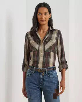 Женская рубашка в клетку с длинным рукавом Lauren Ralph Lauren, коричневый