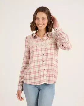 Женская рубашка в клетку с длинным рукавом и принтом Naf Naf, цвет Crudo