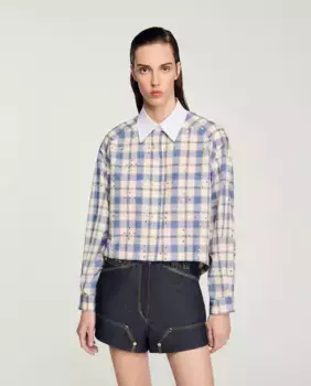 Женская рубашка в клетку со стразами Sandro, синий