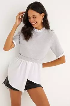 Женская серая двойная асимметричная блузка в две нити B1454 Cool & Sexy, серый