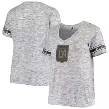 Женская серая футболка 5th & Ocean by New Era Heathered LAFC с логотипом Space Dye и v-образным вырезом New Era