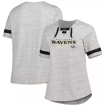 Женская серая футболка Baltimore Ravens больших размеров на шнуровке с v-образным вырезом