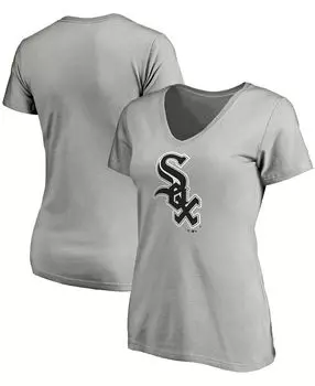 Женская серая футболка Chicago White Sox Core с v-образным вырезом и официальным логотипом Fanatics