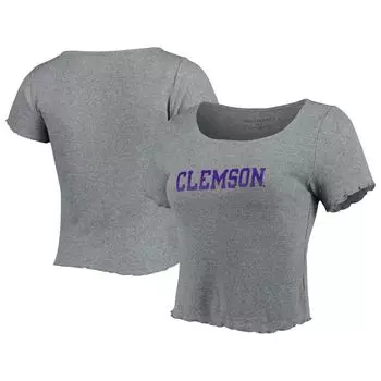 Женская серая футболка Clemson Tigers Baby в рубчик с отделкой салатового края