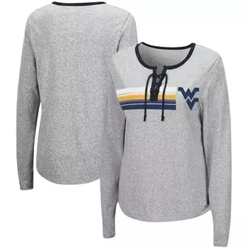 Женская серая футболка Colosseum Heathered West Virginia Mountaineers Sundial Tri-Blend со шнуровкой и длинными рукавами Colosseum