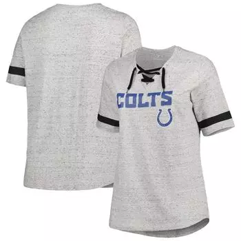 Женская серая футболка Indianapolis Colts размера плюс с v-образным вырезом на шнуровке