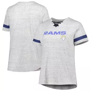 Женская серая футболка Los Angeles Rams размера плюс с v-образным вырезом на шнуровке