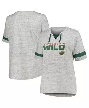 Женская серая футболка Minnesota Wild размера плюс на шнуровке Heather Grey Fanatics, серый