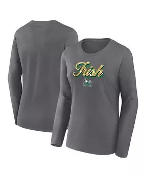 Женская серая футболка с длинными рукавами и надписью Notre Dame Fighting Irish Double Team Fanatics, серый
