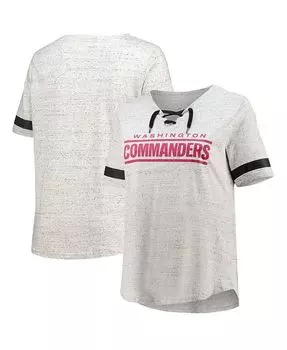 Женская серая футболка с v-образным вырезом на шнуровке Washington Commanders размера плюс Profile, серый