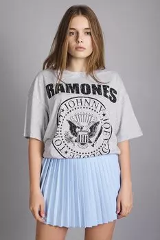 Женская серая футболка широкого кроя с принтом Mg1114 MADMEXT