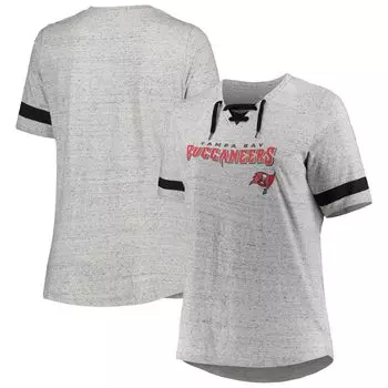 Женская серая футболка Tampa Bay Buccaneers размера плюс с v-образным вырезом на шнуровке